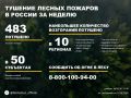 По данным Авиалесоохраны, подведомственной организации Рослесхоза, за прошедшую неделю потушено 483 лесных пожара в 44 регионах России